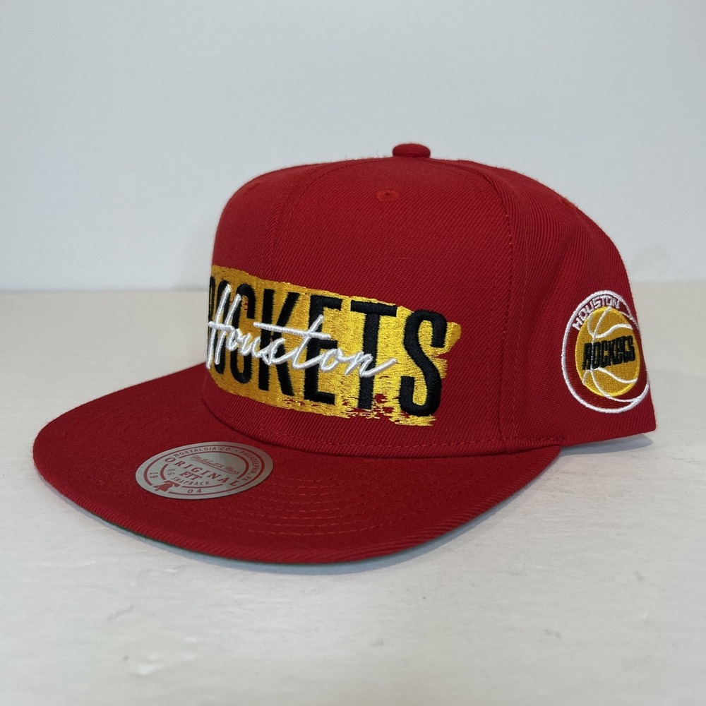 Mitchell & Ness Houston Rockets Snapback Mens Red Retro Paint HWC Hat Cap Sports - Picture 2 of 8